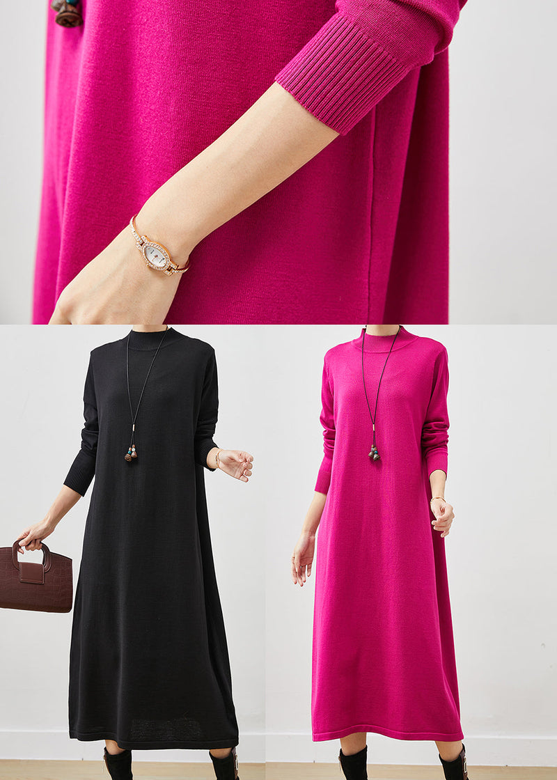 Rose Stand Collar Silm Fit Long Knit Dress Spring