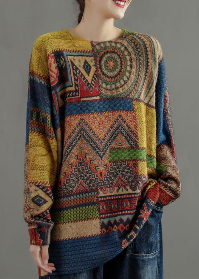 Multi Patchwork Cozy Mink Hair Knitted Sweaters Long Sleeve