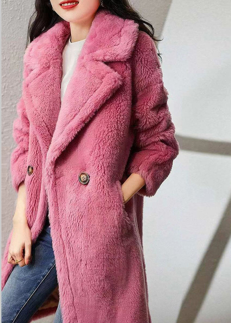 Rose Peter Pan Collar Pockets Patchwork Wool Coat Winter