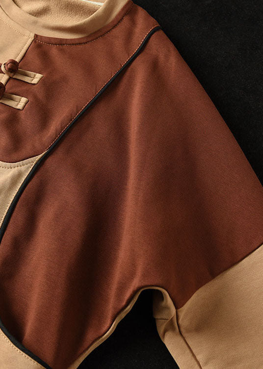 Diy Khaki O-neck Patchwork Cotton Sweatshirts Top Spring