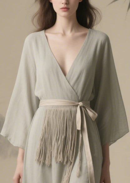 Grey Tasseled Chiffon Tunic Dresses Summer