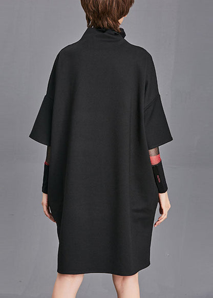 Black Turtleneck Pockets Fall Half Sleeve Maxi Dress