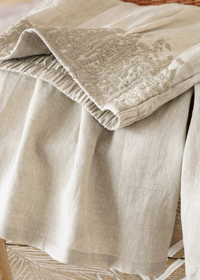 Apricot High Waist Embroidered Linen Wide Leg Pants Fall