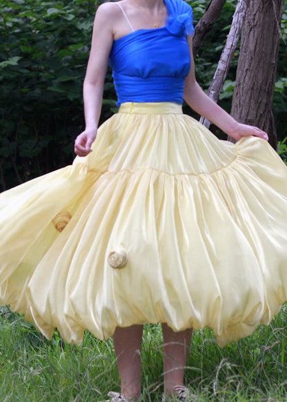 Yellow Zippered Silk Skirts High Waist Summer