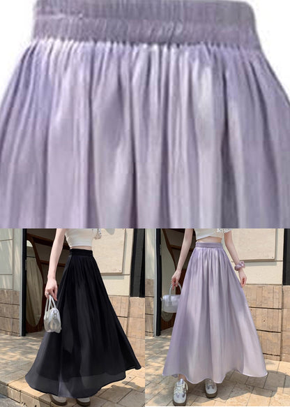 Organic Purple Elastic Waist Silk a Line Skirt Summer