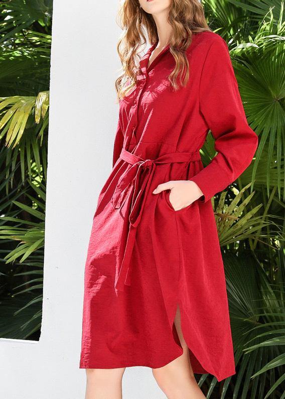 Boutique Red Peter Pan Collar Cotton Long Sleeve Spring Holiday Dress