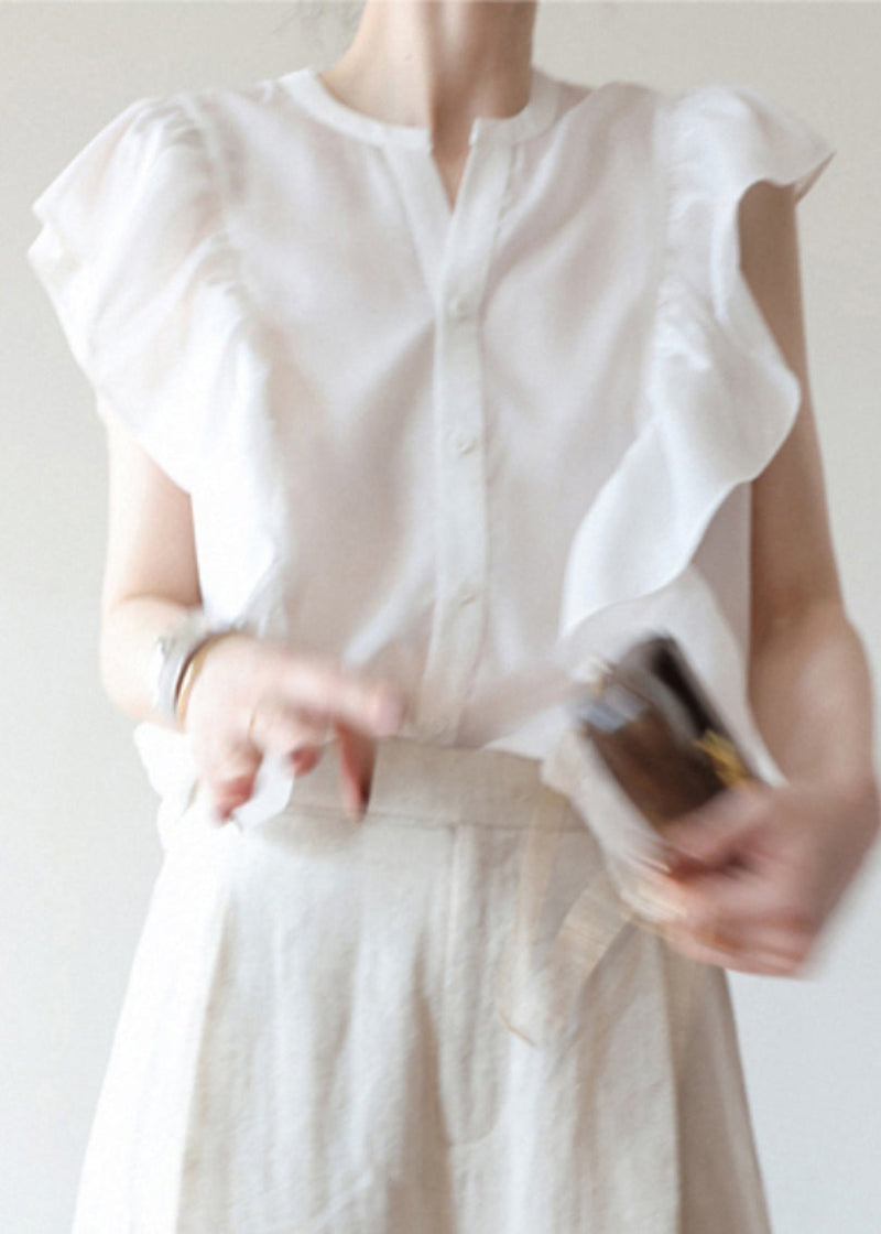 Black Ruffled Button Silk Vest Sleeveless