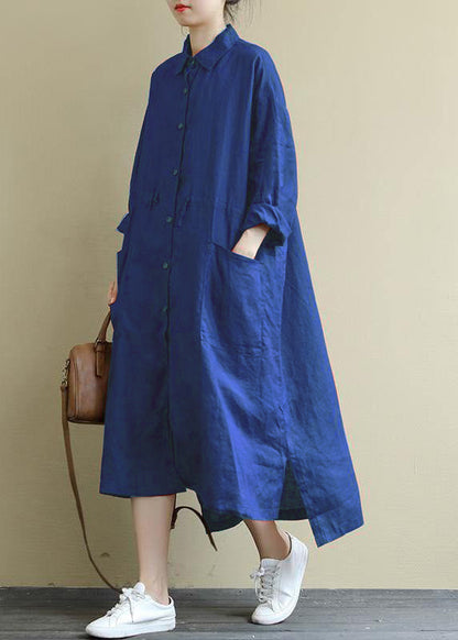 Green Flower Linen Shirt Dress Oversize Spring Maxi Dresses