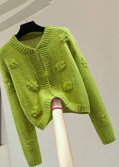 Art Green Embroidered Cotton Knit Sweater Winter