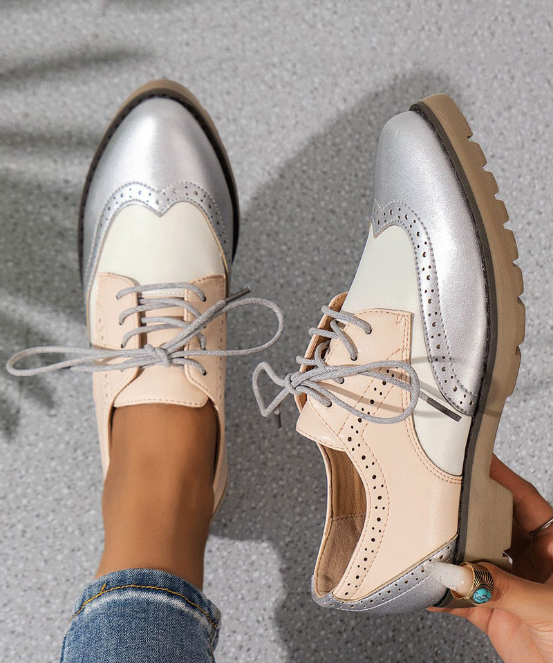 Red Lace Up Splicing Faux Leather Hollow Out Flats Shoes