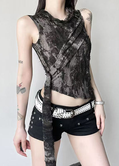 Black Hooded Original Design Cotton Tank Sleeveless