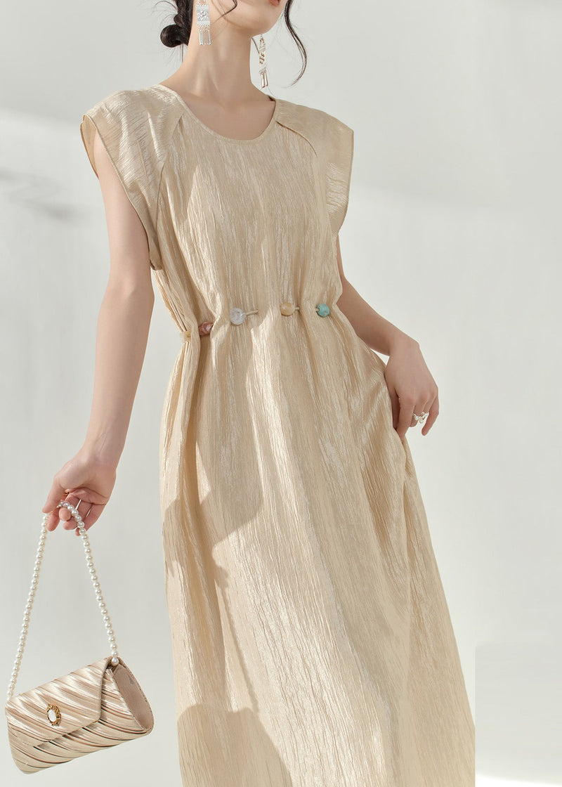 Natural Champagne Patchwork Slim Long Dress Summer