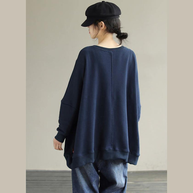 Classy O Neck Cotton Spring Shirts Christmas Gifts Navy Tops