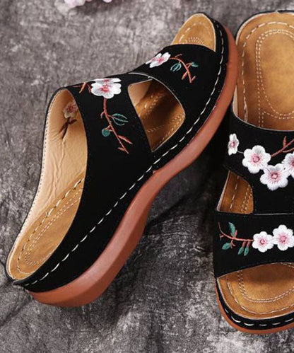 Red Embroideried Faux Leather Splicing Wedge Slide Sandals