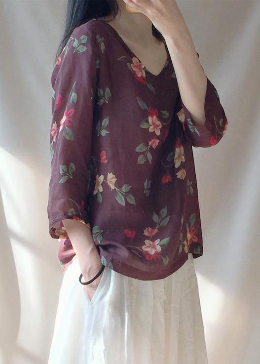 Unique V Neck Half Sleeve Clothes for Chocolate Print Shirts
