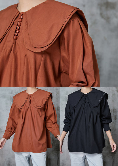 Black Cotton Blouses Double-layer Collar Spring