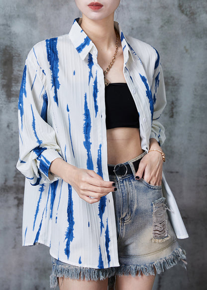 Diy Blue Tie Dye Wrinkled Cotton Shirts Summer