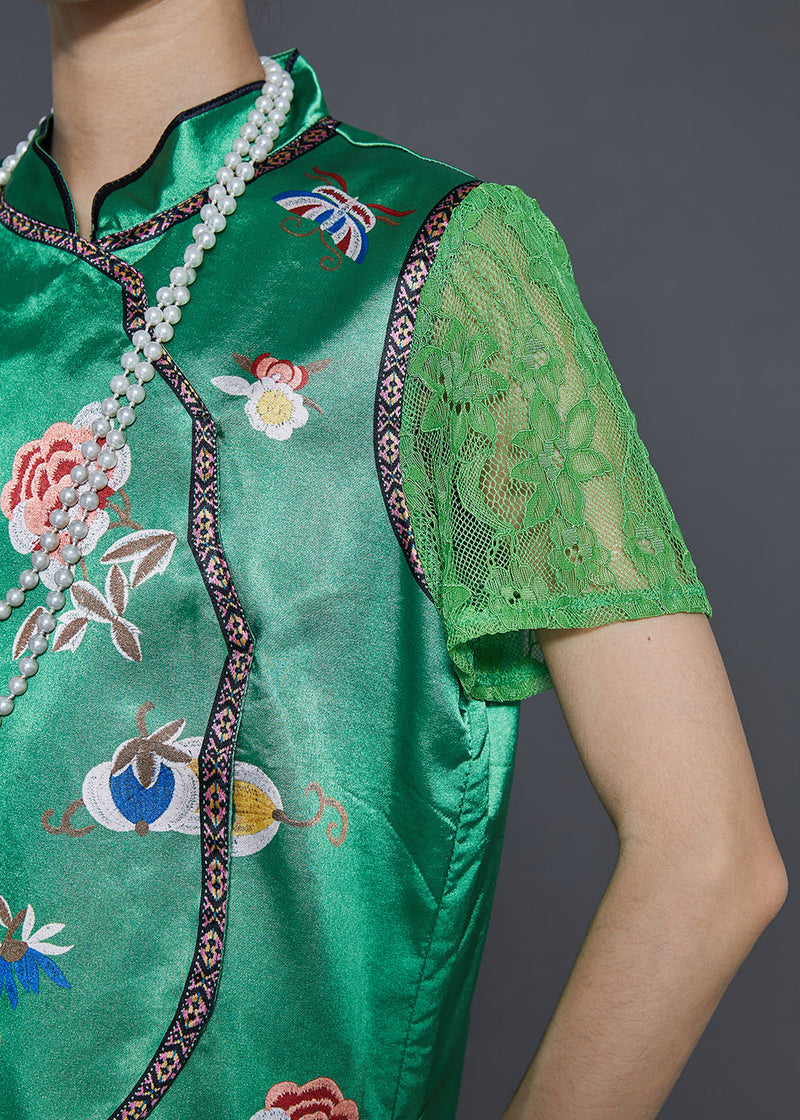 Green Embroidered Draping Silk Dresses Two Pieces Set Summer