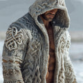 Men's Vintage Viking Celtic Knot Chunky Cozy Hooded Cardigan artswardrobe