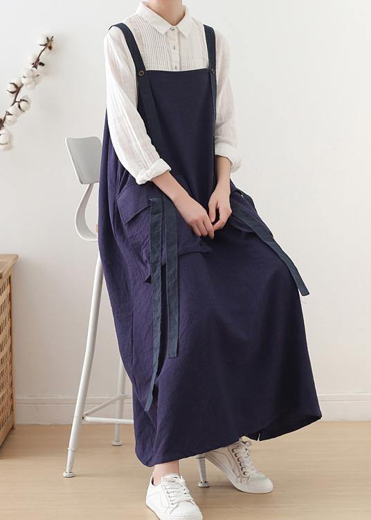 Spring Summer Cotton Skirt Blue Loose Large Sleeveless Dress