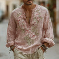 Men's Vintage Floral Embroidery Linen Shirt artswardrobe