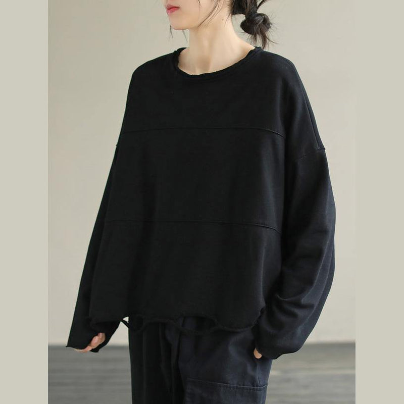 Italian O Neck Cotton Spring Tunic Pattern Pattern Black Blouse