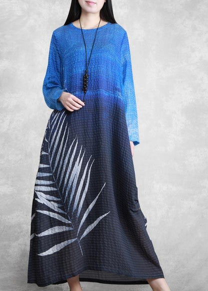 O Neck Asymmetric Spring Tunics Blue Black Print Dresses