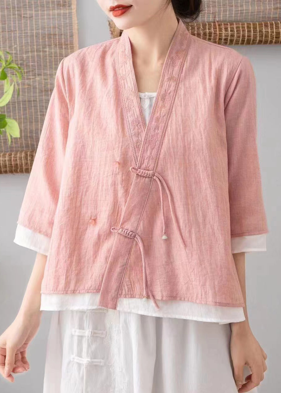 Green V Neck Embroideried Tasseled Linen Cardigans Spring