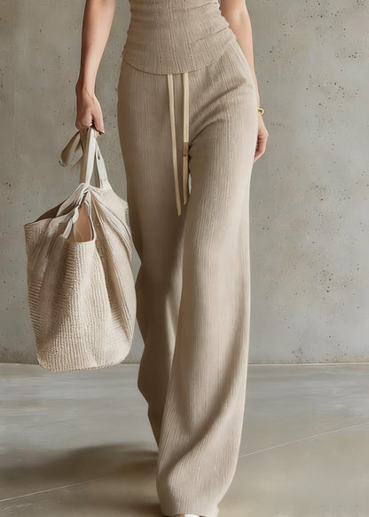 Drawstring Top and Wide Leg Pants Two Piece Set Short Sleeve