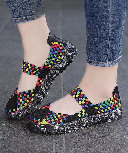 Black Knit Fabric Comfortable Splicing Flat Feet Shoes Soofairy Shoes-20251