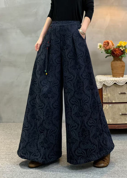 Beige Tassel Embroidered Warm Fleece Pants Winter