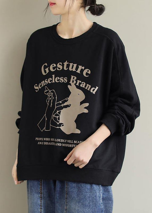 O Neck Spring Shirts Black Letter Blouses