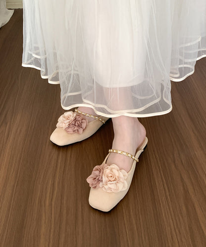 Beige Suede New Retro Splicing Slide Sandals