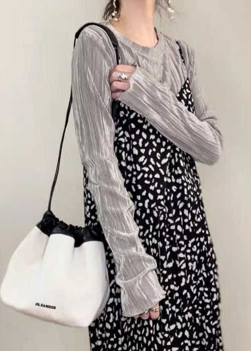 Silm Fit Grey O-neck Wrinkled Shirt Fall