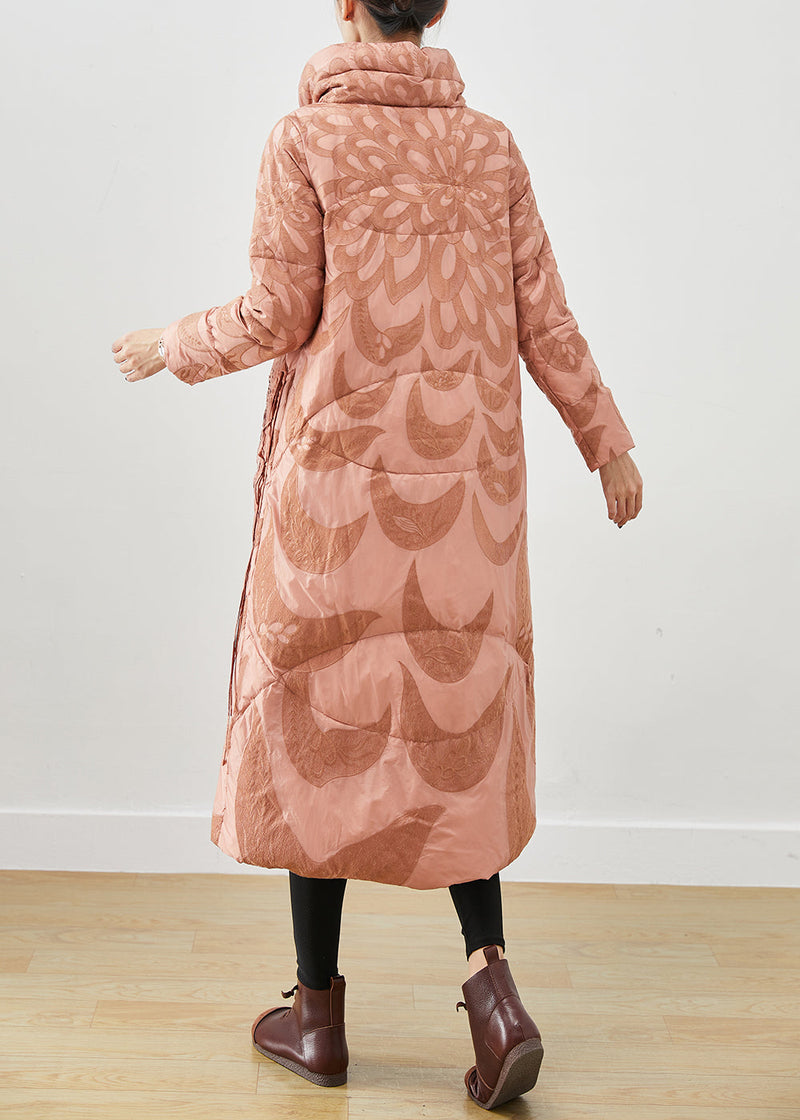 French Pink Embroideried Applique Duck Down Winter Coats Winter