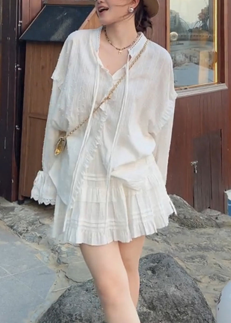 White Oversized Cotton Two Pieces Set Spring