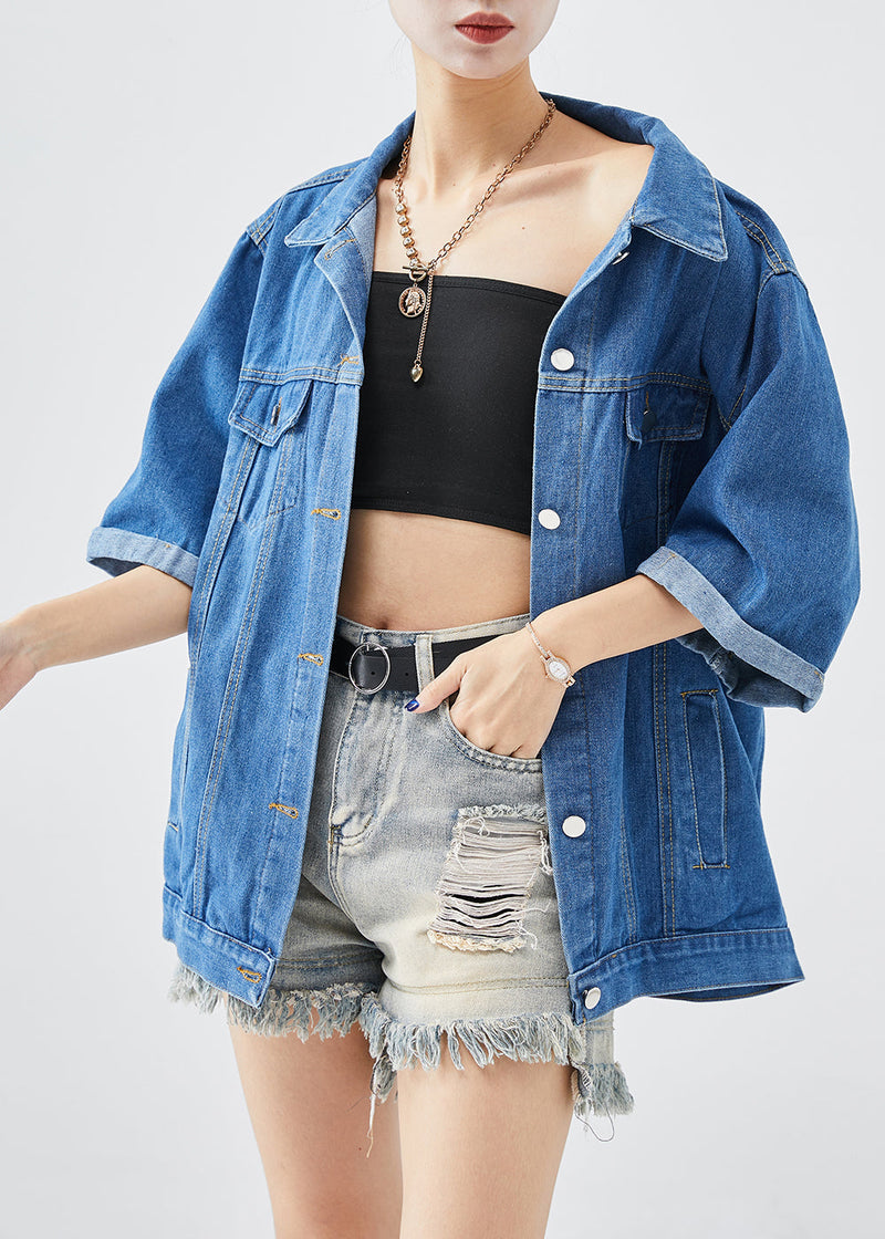 Denim Blue Oversized Cotton Coats Half Sleeve