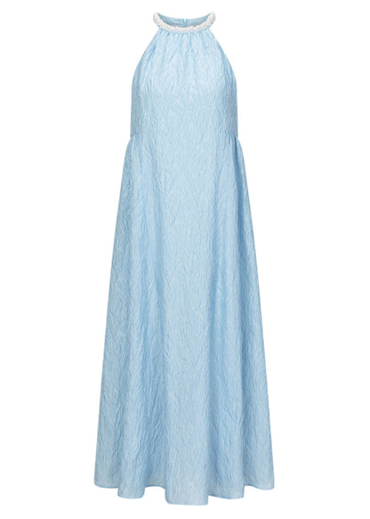 Jacquard Blue Halter Beading Maxi Dress Summer