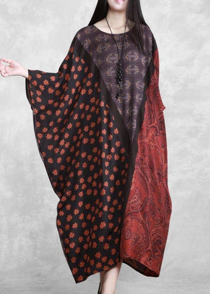 French Chocolate Print Clothes O Neck Patchwork Spring Dresses