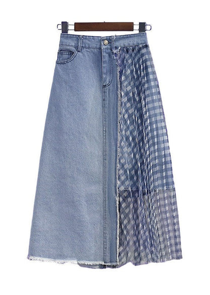 Blue Wrinkled Tulle Patchwork Denim Skirts Spring