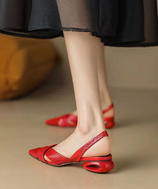 Red Hollow Out Splicing Chunky Sandals Pointed Toe