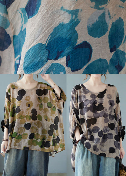 Green O-neck Dot Half Sleeve Shirts