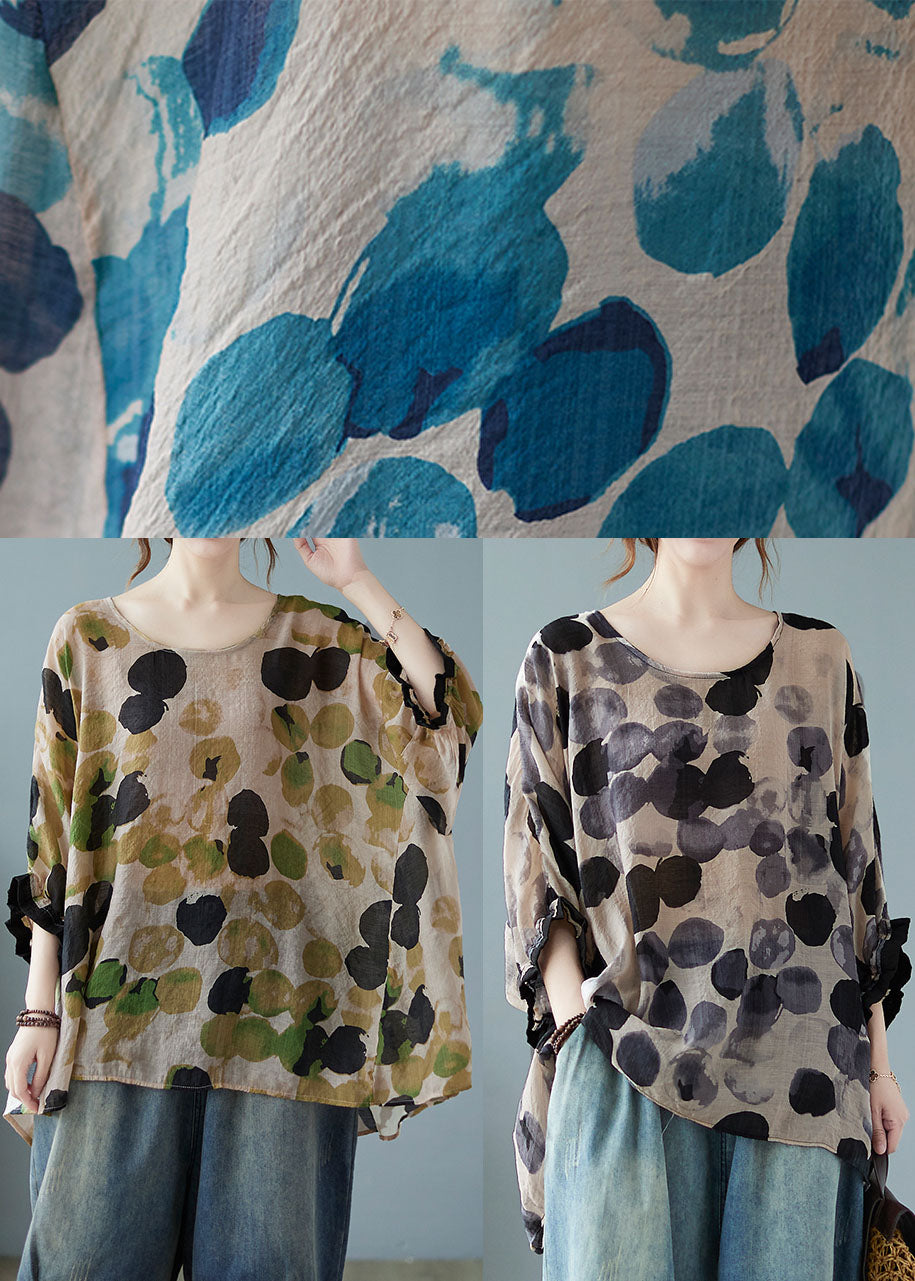 Diy Grey Ruffled Print Shirt Tops Half Sleeve