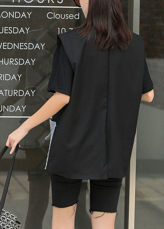 Black Patchwork Button Pockets Fall Sleeveless Waistcoat
