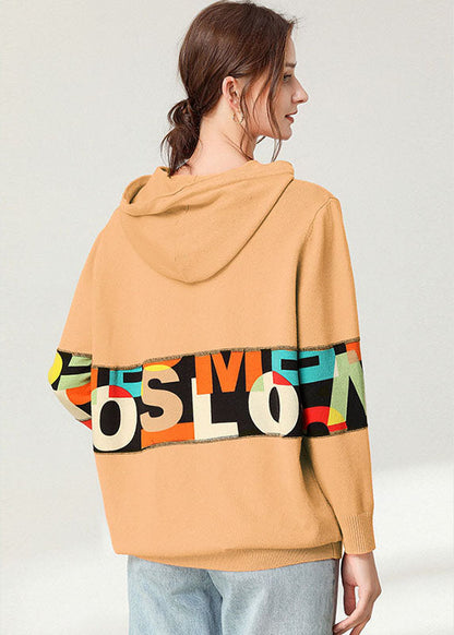 Yellow Letter Patchwork Knit Loose Tops
