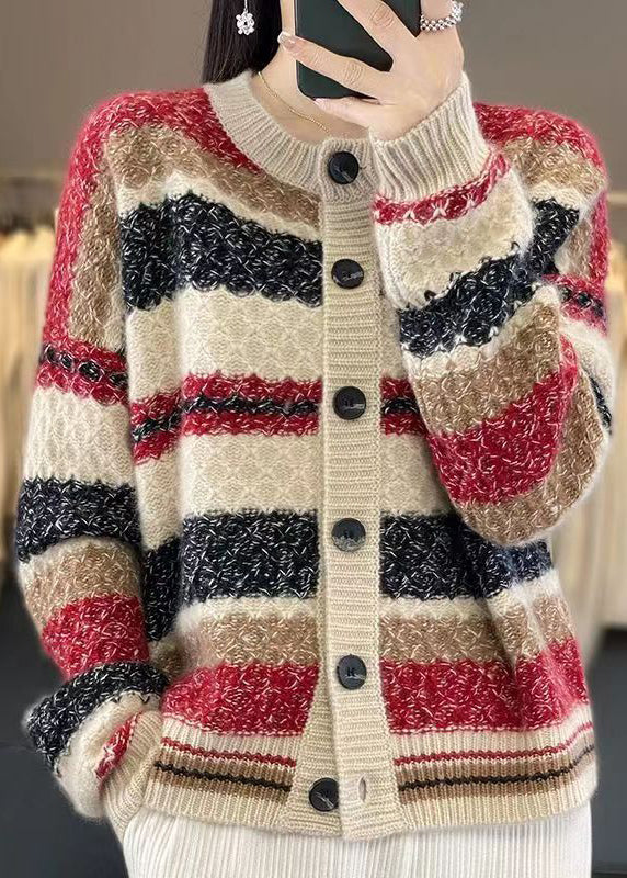 Red Button Patchwork Cashmere Coats Long Sleeve