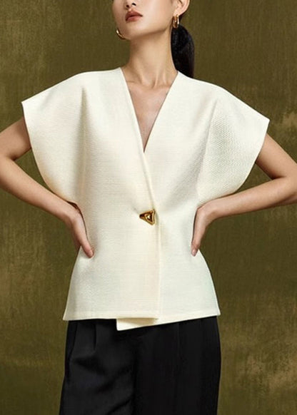White V Neck Button Top Summer