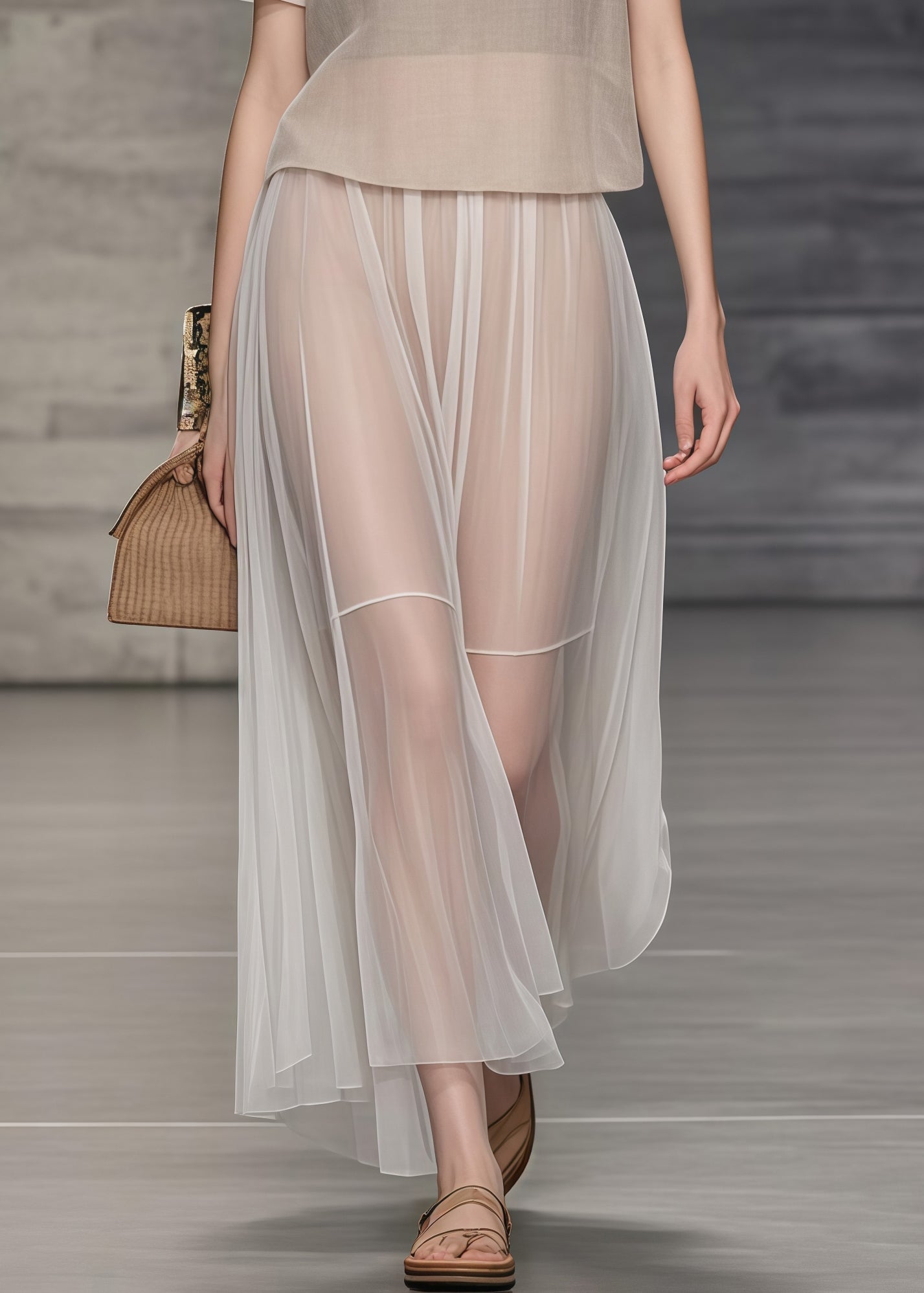Apricot Oversized Draping Tulle Holiday Dress Two Piece Set Summer
