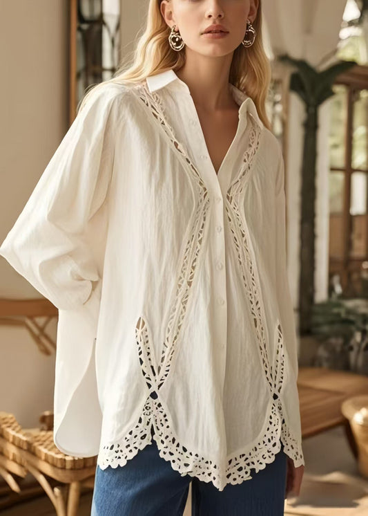 White Oversized Patchwork Loose Shirts Spring