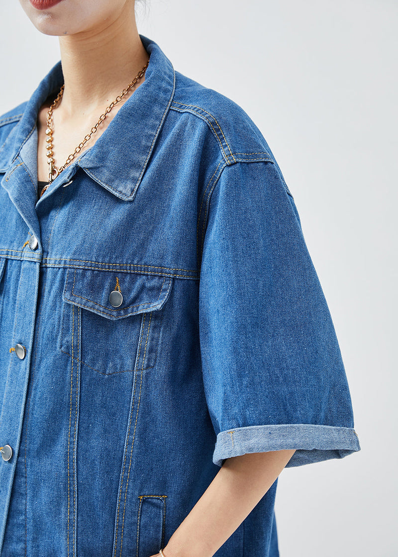 Denim Blue Oversized Cotton Coats Half Sleeve